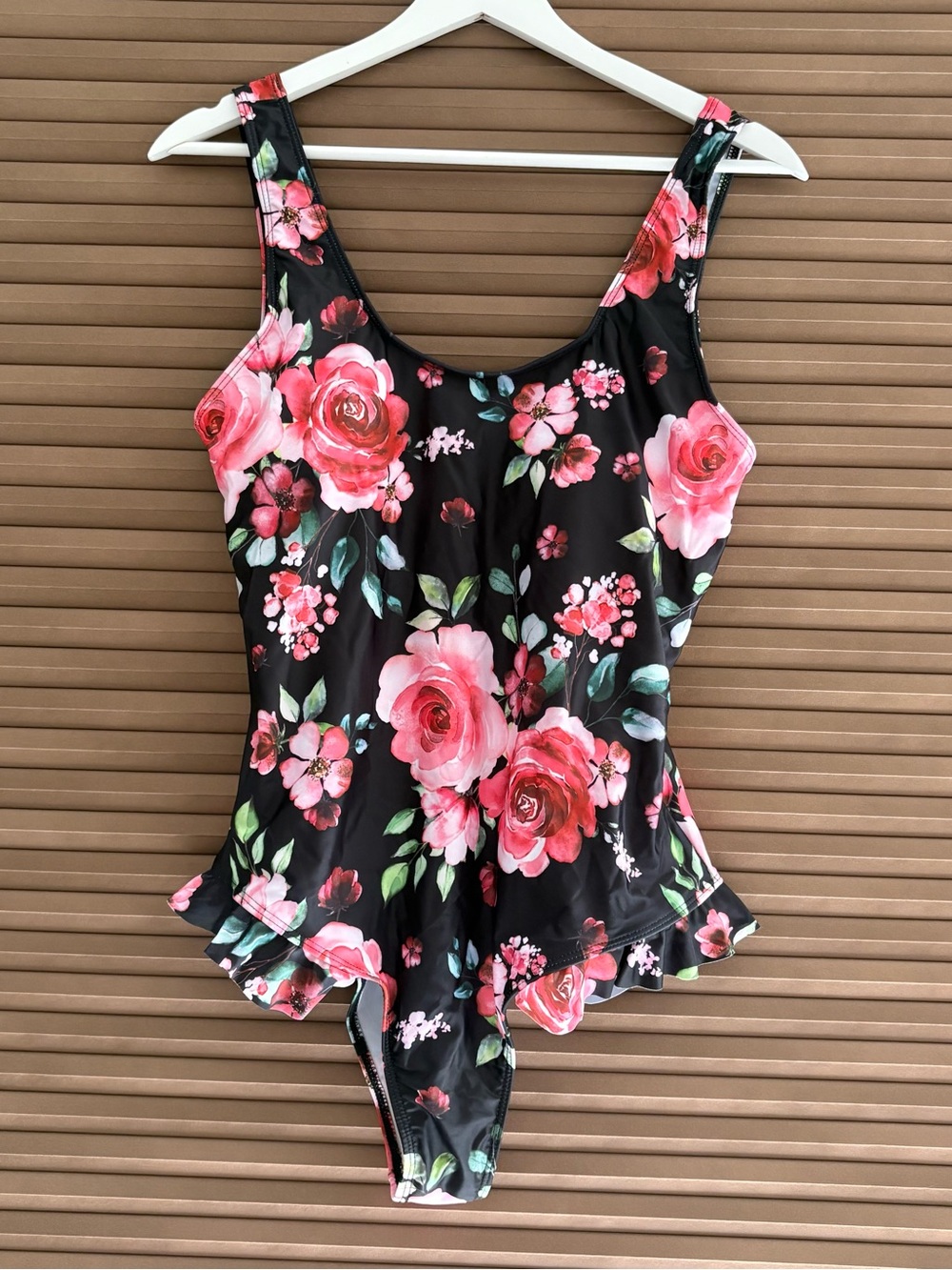 NWOT Black Floral Peplum One-Piece Swimsuit
